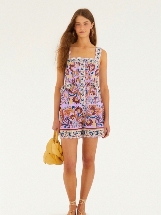 FARM Rio Pants - Lilac Flower Tile Romper